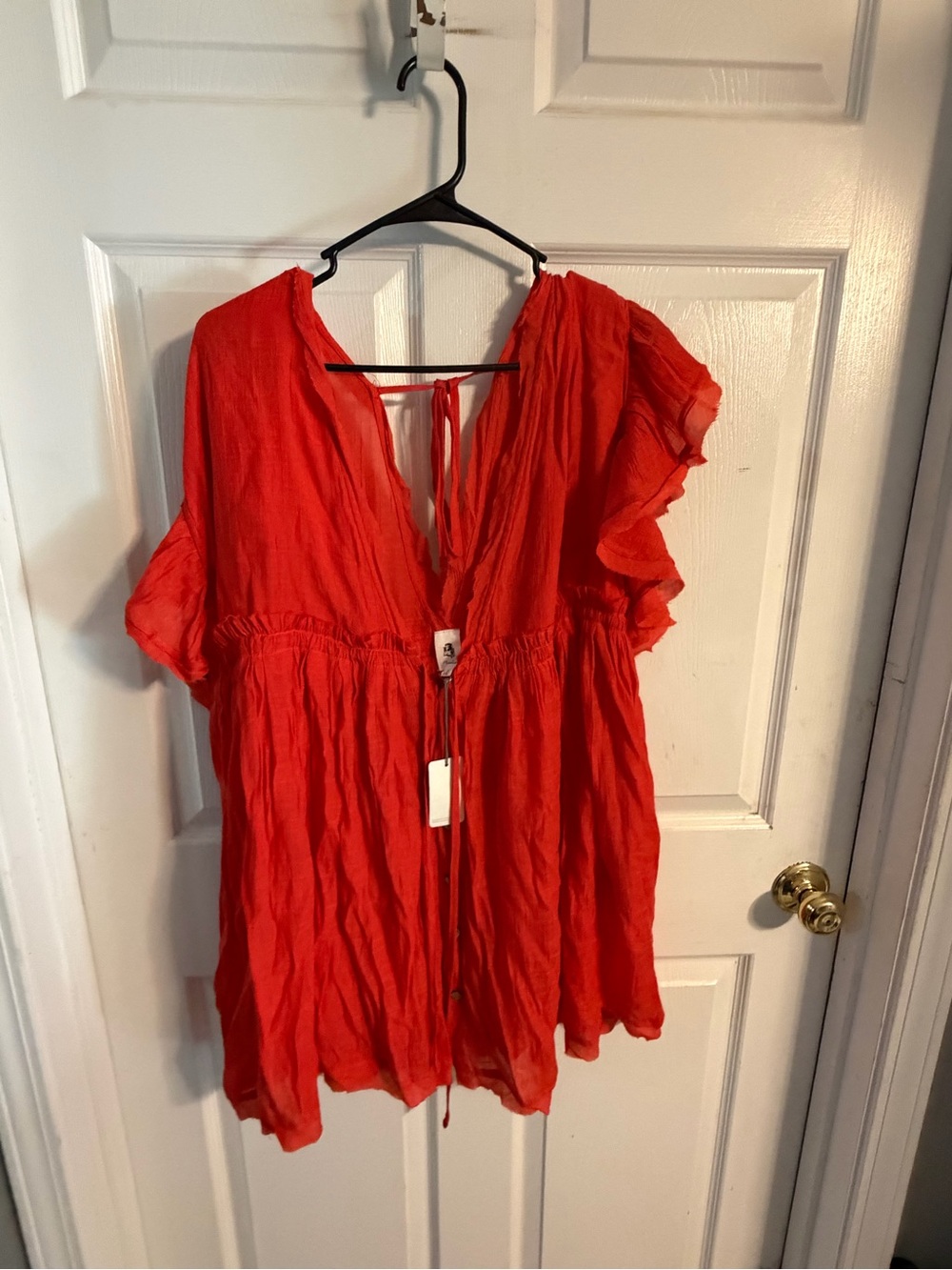 LAWLESS Red Flutter-Sleeve Mini Dress with Tie Detail